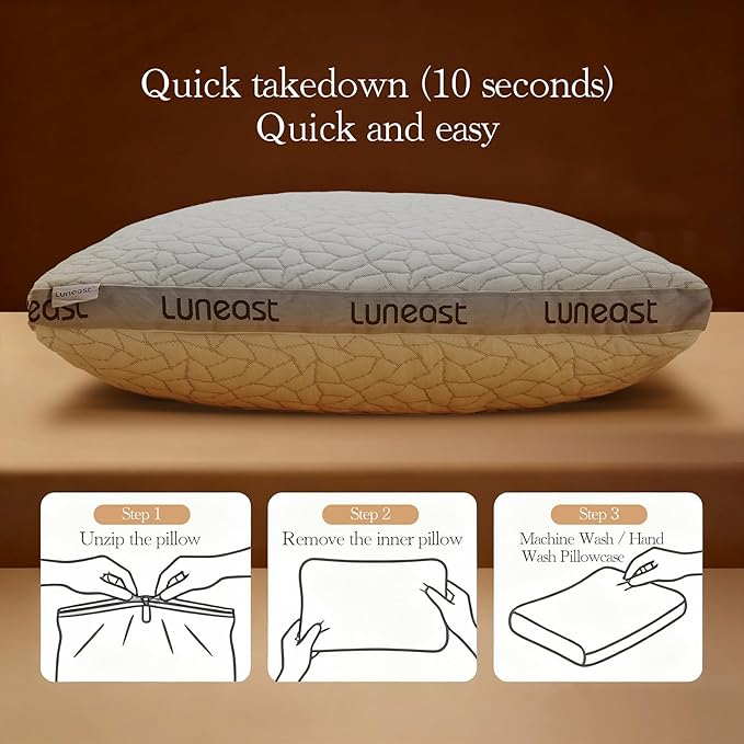 Luneast Memory Foam Pillows for Sleeping Adjustable Bamboo Blend Breathable Bed Pillow for Side, Back, and Stomach Sleepers Washable Pillow Cover Nocturne Queen Size 17x27IN