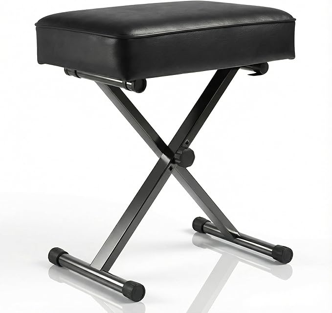 Keyboard Bench Adjustable Piano Stool - 3 Levels of Height,Thickened 3.5inch Cushion,Comfortable and Supportive,Portable Piano Bench,Non-Slip and Durable,Suitable for Beginners&Outdoor Players (Black)