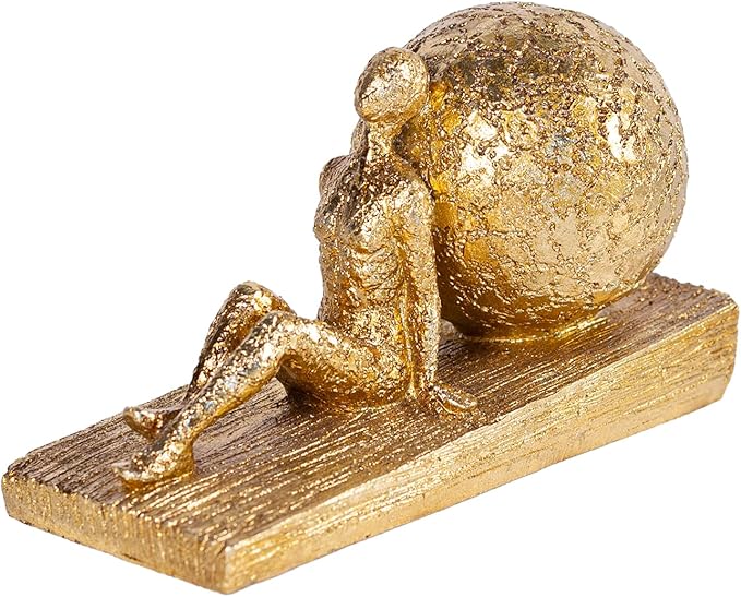 Golden Home Art Sculpture: Pushing Ball Man Sculpture (25cm) - A Symbol of Perseverance in Modern Minimalist Design
