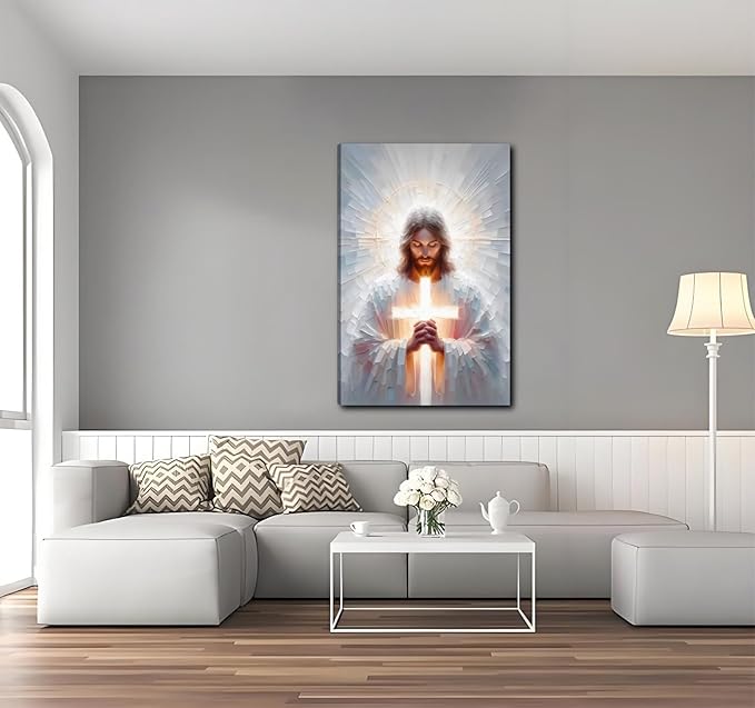 jesus wall art jesus Cross wall decor Christian Prayer poster prints Jesus Canvas pictuer for wall Religious Room Decor for Church Prayer Room Hospitals living room bedroom 16 * 24 in (Canvas)