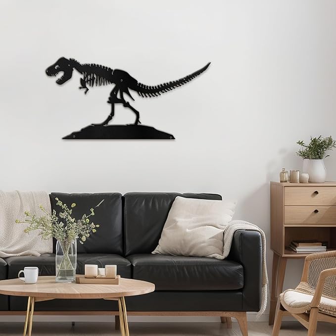 SIGNLEADER Metal Wall Art Decor Dinosaur Skeleton Minimalist Modern Abstract Wall Sculpture Hangings Home Decoration for Living Room, Bedroom, Bathroom, Kitchen, Outdoor - 18" Black