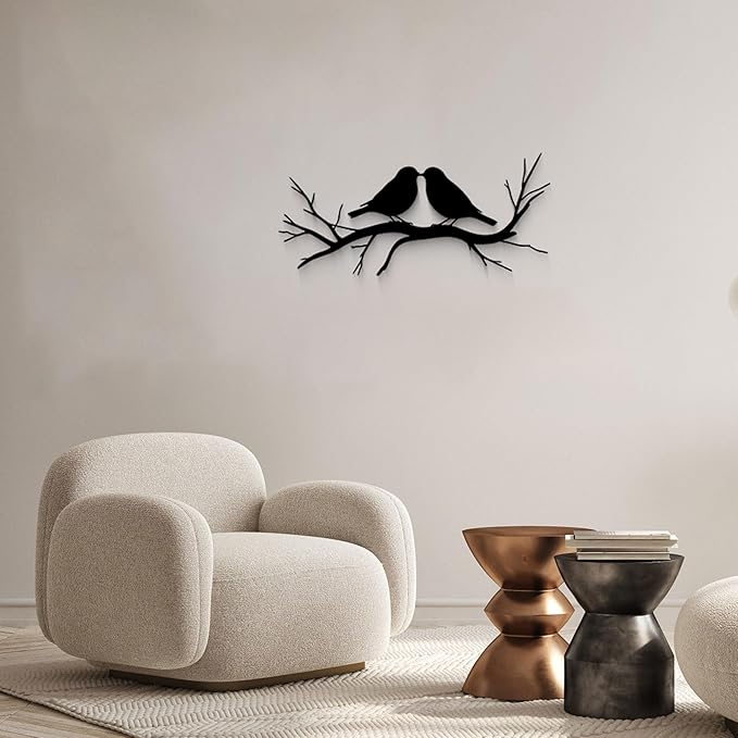 GlintHome Black Metal Wall Art Bird on Tree Branch Silhouette Bird Art Decor for Living Room Garden Bedroom Office Home Wall Decor