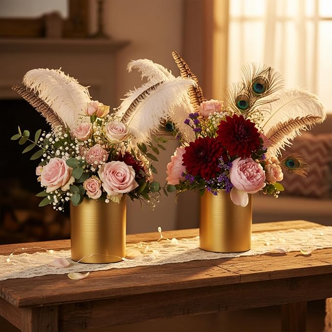6 Pcs Small Gold Vases for Centerpieces Tall Metal Flower Trumpet Vase Vintage Compote Planter Plant Pots for Wedding Party Table Centerpiece Decorations (5.1 Inch,Cylinder)