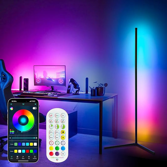 Corner Floor Lamp, LED Ambient Mood Lighting for Living Room - Color Changing RGB Floor Lamps with Music Sync, Modern Home Lighting for Gaming Room Decor