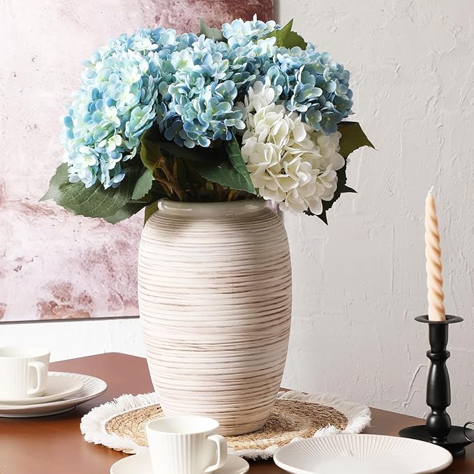 ALMA 12'' Wide Mouth Vase Home Decor, White Boho Tall Pampas Grass Vase for Table Centerpieces, Rustic Decorative Vase for Living Room, Farmhouse, Entryway, Mantel, Bookshelf
