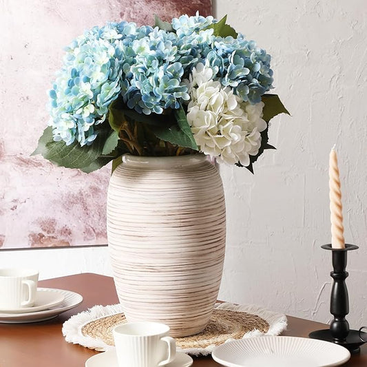 ALMA 12'' Wide Mouth Vase Home Decor, White Boho Tall Pampas Grass Vase for Table Centerpieces, Rustic Decorative Vase for Living Room, Farmhouse, Entryway, Mantel, Bookshelf