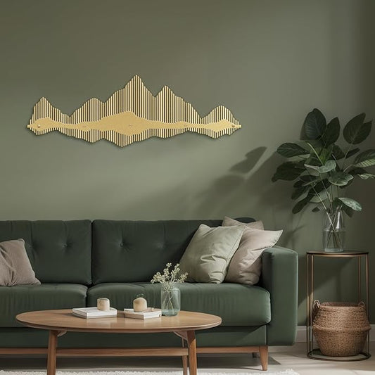 SIGNLEADER Metal Wall Decor Mountains Lines Minimalist Modern Luxury Wall Sculpture Hangings 3D Statue Home Decoration for Living Room, Bedroom, Bathroom, Kitchen, Fireplace, Office - 24" Gold