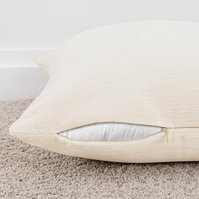 Set of 4 Cream White Throw Pillow Covers 12x20 Inch, Neutral Boho Farmhouse Aesthetic Decorative Pillow Cases for Couch, Sofa, Living Room & Bed, Chenille Pillow Cases, Stylish Home Decor, 30x50 cm