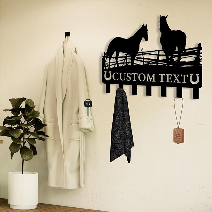 Personalized Metal Key Holder for Wall, Metal Wall Mount Custom Horse Name Hooks, Horse Ranch Key Hooks, Farm Key Hanger Decor, Key Rack for Hallway, Key Organizer for Living Room, Housewarming Gift