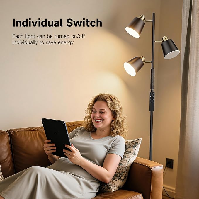 Jeagop LED Tree Floor Lamp, 2500LM Super Bright Standing Lamp with Remote & Touch Control, 4 Color Temperatures, 3 Rotatable Lights, Modern Dimmable Floor Lamps for Living Room Bedroom Office