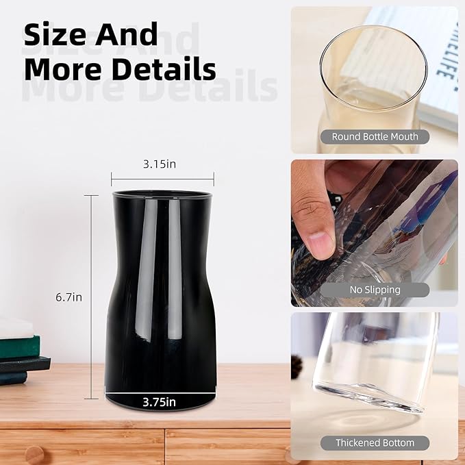 Black Glass Vases for Flowers-Clear Glass Vase for Centerpieces Large Vases for Flowers Dried Flower Home Decor Living Room Kitchen Office Wedding (Black)