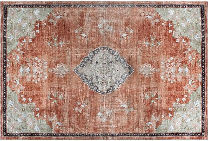Beverly Rug Non Slip Rugs 2x3 Boho Medallion Floral Non Skid Rubber Backing Easy Silk Soft Entry Rug for Living Room Easy to Clean Non Shedding Kitchen Bedroom Indoor Carpet (2 x 3 Orange - Cream)