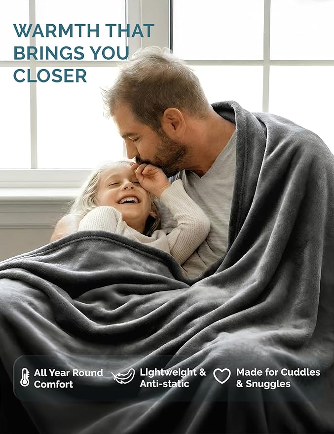 Casa Platino Fleece Throw Blankets – 300 GSM Charcoal – Soft Cozy Warm Holiday Throws for Winter, Fuzzy Plush Elegant Gifts for Kids, Men & Women - Ideal for Couch, Sofa, Chair or Bed - 50x60 Inch