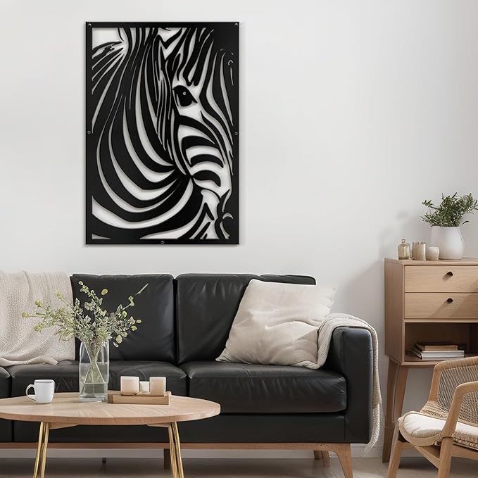 SIGNLEADER Metal Wall Art Decor Zebra Minimalist Modern Abstract Wall Sculpture Hangings Home Decoration for Living Room, Bedroom, Bathroom, Kitchen, Outdoor - 18" Black