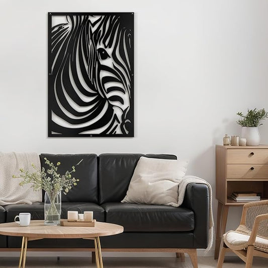 SIGNLEADER Metal Wall Art Decor Zebra Minimalist Modern Abstract Wall Sculpture Hangings Home Decoration for Living Room, Bedroom, Bathroom, Kitchen, Outdoor - 18" Black