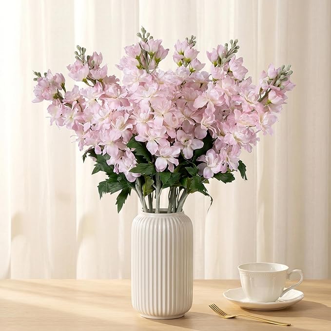 Fake Flowers Delphinium Artificial Flowers Silk Flowers with Stems Long Stem Artificial Flowers for Tall Vase Faux Flowers for Indoor Home Decoration Wedding Decoration Centerpiece (23.6”,8Pcs,Pink)
