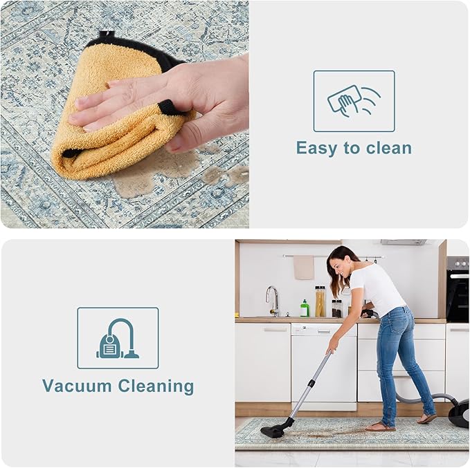 KIMODE Anti Fatigue Kitchen Mats for Floor, Boho Vintage Kitchen Rugs Sets of 2, Cushioned Kitchen Floor Mats Non Slip, Comfort Rugs for Kitchen Floor, Sink, Laundry, Desk Blue 17"x47"+17"x29"