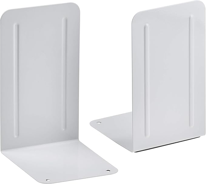 Acrimet Steel Metal Bookends for Shelves, Heavy Duty, for Large Books, 6 7/8" Tall X 4" Wide X 4 1/2" Deep, White Colored, 1 Pair