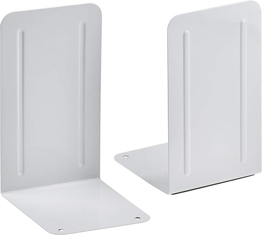 Acrimet Steel Metal Bookends for Shelves, Heavy Duty, for Large Books, 6 7/8" Tall X 4" Wide X 4 1/2" Deep, White Colored, 1 Pair