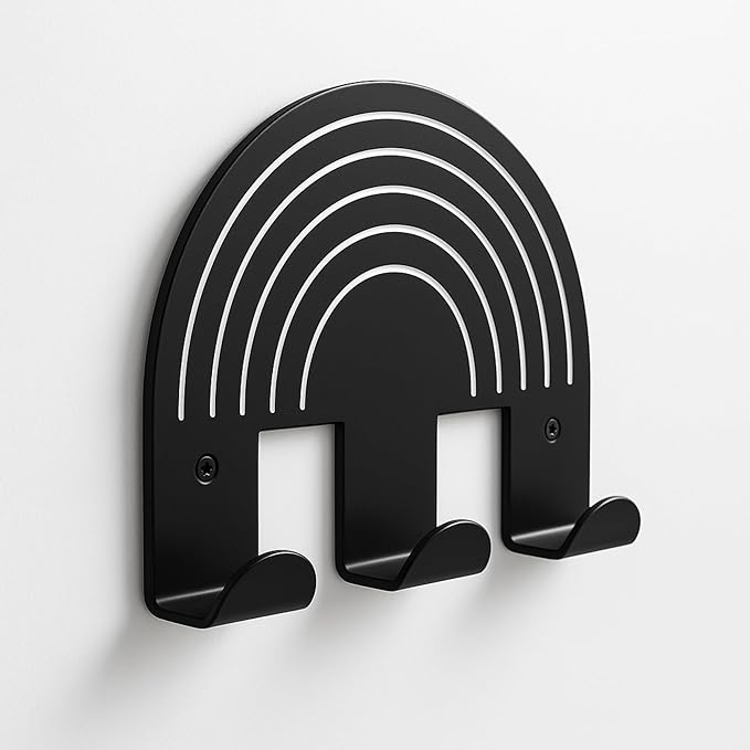 Rainbow Black Wall Hooks – Heavy-Duty Metal Hooks for Hanging | Stylish & Decorative Coat Hook for Backpacks, Towels & Bags | Durable, Minimalist Wall Organizer for Kids' Room & Playroom