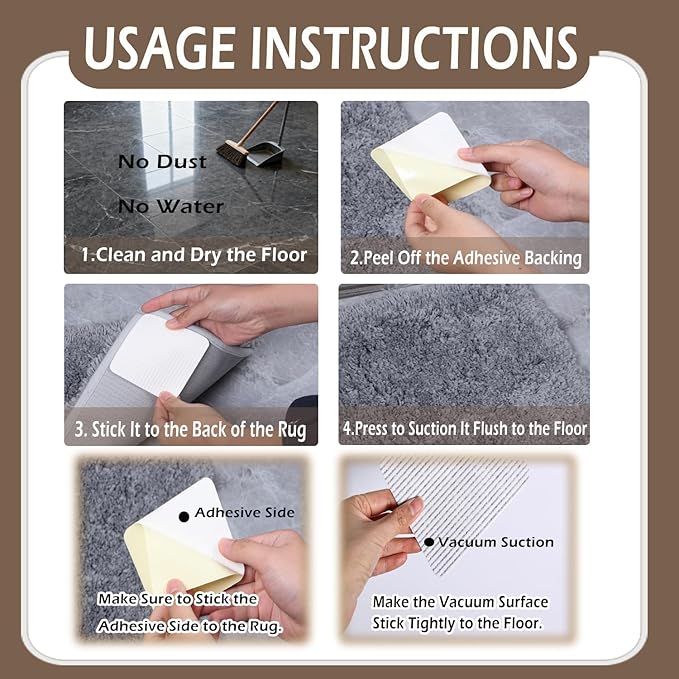 Rug-Gripper, Anti Slip Rug Grippers for Carpet, Upgraded Area Rug Pad Grippers Extra Sticky on Tile, Non-Slip Rug Pads Stopper for Hardwood Floor Washable Rug Tape Stickers 12x12cm 4 Pieces