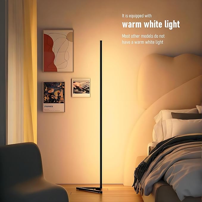 RGB LED Corner Floor Lamp, with App & Remote Control, 16 Million Colors 68+ Scenes, Dimmable, Music Sync, Timer Off, Modern Farmhouse Decor Led Lights for Bedroom, Living Room, Gaming Room