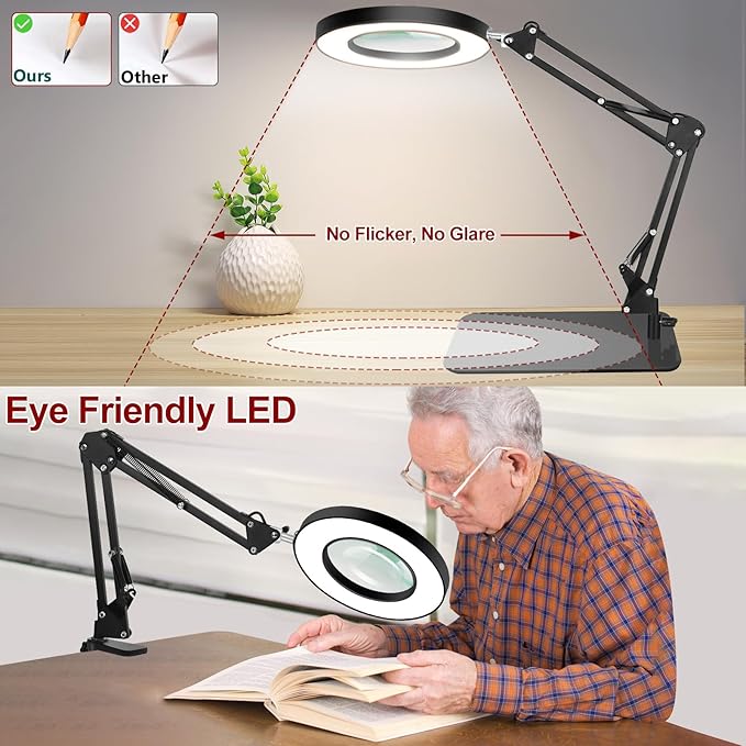 VITOTC 12X Magnifying Light with Stand, 2-in-1 Magnifier with Light Hands Free, Magnifying Glass, 5 Color Modes LED for Work Sewing Reading Hobby Craft Painting Close Work