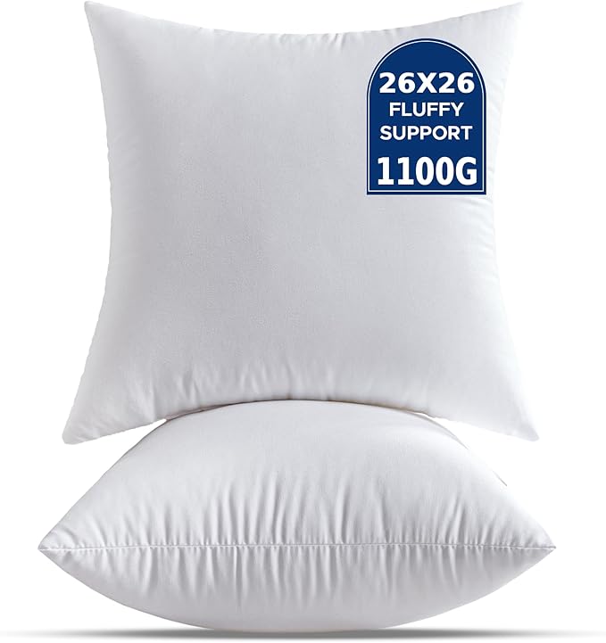 QSWRD 26 x 26 Throw Pillow Inserts Pack of 2 Large White Decorative Square Pillows for Couch Bed Sofa Cushion Sham Stuffer Indoor