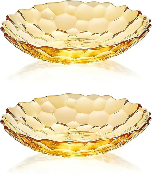 2 Pack Glass Fruit Bowl, Fruit Basket Holder, Crystal Fruit Bowl, Dessert Plate,Decorative Pedestal Bowl,for Table Décor for Home,Office, Wedding Decor, Fruit, Snack, Dessert(Large,Amber)