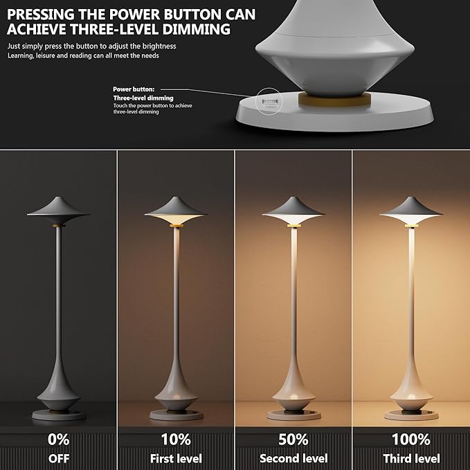 Modern Minimalist Cordless Table Lamp,Rechargeable,Aluminum Alloy Body for Living Room/Bedroom/Kitchen/Outside（White 1Pack）