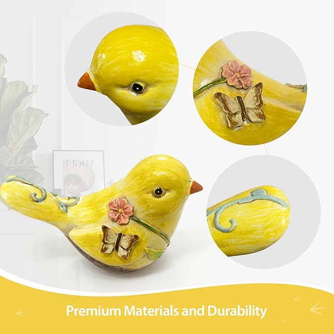 Yellow Resin Bird Sculpture Home Decor, 4.3 Inch Cute Statues Decorative Objects for Room, Bedroom, Living Room,Office Desk, Book Shelf,Coffee Table,Entryway, Gifts for Bird Lovers