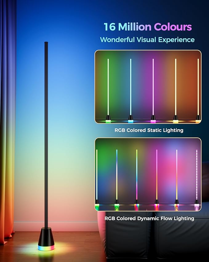 2 Pcs RGB Corner Floor Lamp, 60 Inch 344 LEDs Bright Standing Lamps for Bedroom with APP and Remote, Modern Floor Lamp with Music Sync and 16 Million Colors Changing Ambient Lighting