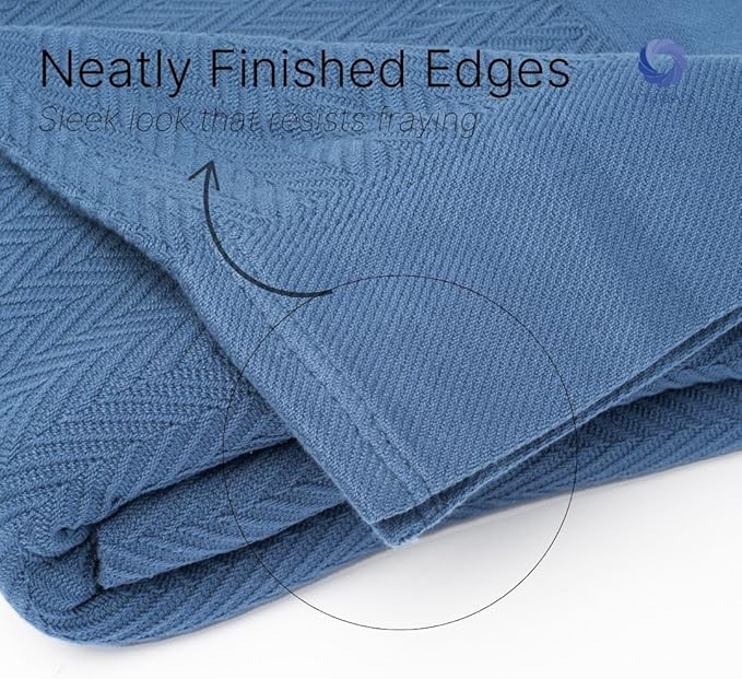 9Threads 100% Cotton Herringbone Weave Blankets, 90"X90" Queen, Throw Blanket for Bed,All Season Cotton Blanket, Cozy Blanket,Throws Bed Blanket, Throw Blanket for Couch,Modern Home Decor -Navy Blue
