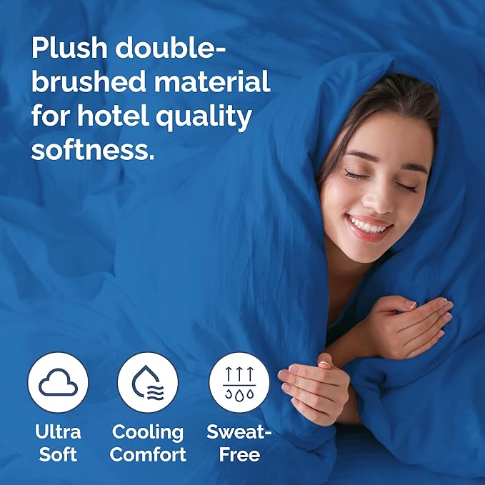 Duvet Cover Queen Size Set - Extra Soft Queen Size Duvet Cover 90 x 90 with 2 Pillow Shams - Hotel Luxury Easy Care and Fade Free w/Zipper Closures & Ties - Comfy Breathable Bedding Set (Royal Blue)