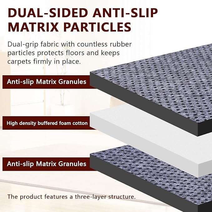 Non Slip Rug Pad Gripper, 4 x 6 Ft Extra Thick Foam Under Area Rug Carpet Pads for Any Hard Surface Floors, Keep Your Carpets Safe and in Place, Prevent Rug from Wrinkling or Buckling