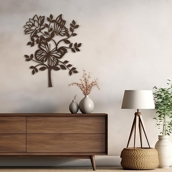 SIGNLEADER Metal Wall Art Decor Butterfly and Flower Minimalist Modern Abstract Wall Sculpture Hangings Home Decoration for Living Room, Bedroom, Bathroom, Kitchen, Outdoor - 18" Bronze