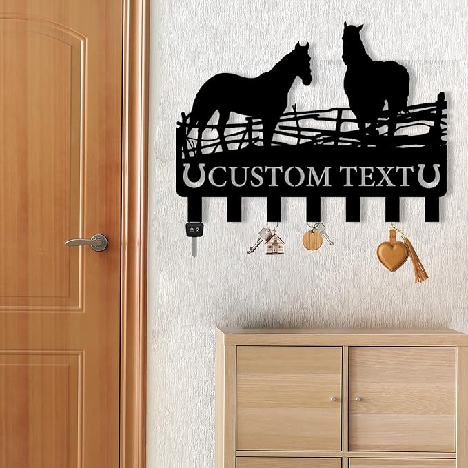 Personalized Metal Key Holder for Wall, Metal Wall Mount Custom Horse Name Hooks, Horse Ranch Key Hooks, Farm Key Hanger Decor, Key Rack for Hallway, Key Organizer for Living Room, Housewarming Gift