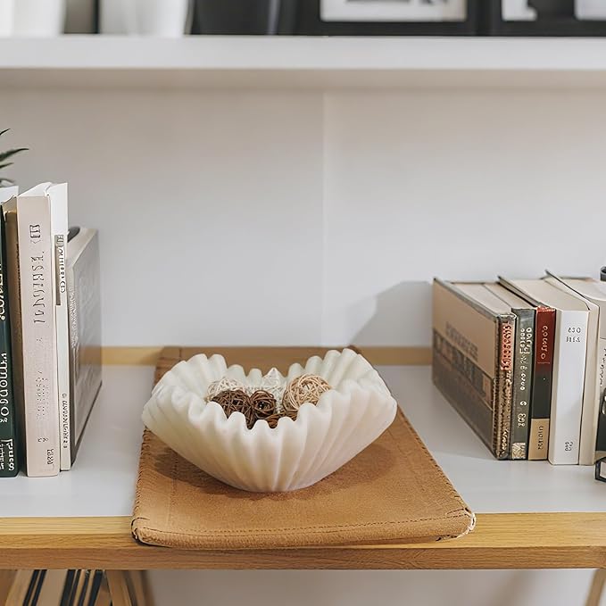 Large Decorative Bowl Kitchen Counter - 11" White Coffee Table Key Bowl Décor Scalloped Ruffle Centerpiece Bowl Elegant Wavy Edge Perfect for Housewarming &Wedding Gift 11*11*4.4 inch LC Lcdecohome