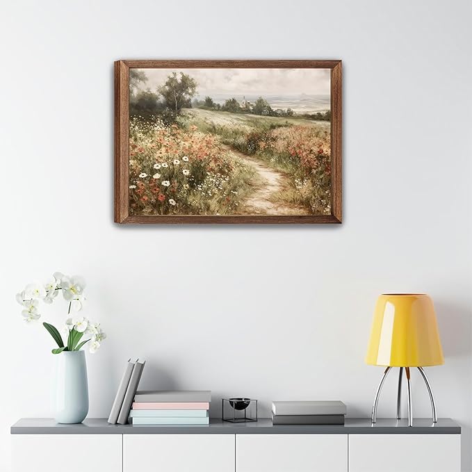 Vintage Cottagecore Canvas Wall Art Farmhouse Wildflower Nature Flower Posters Prints Country Watercolor Style Pictures Wall Decor for Living Room Bedroom Office Bathroom Home Decor 16x24in Framed