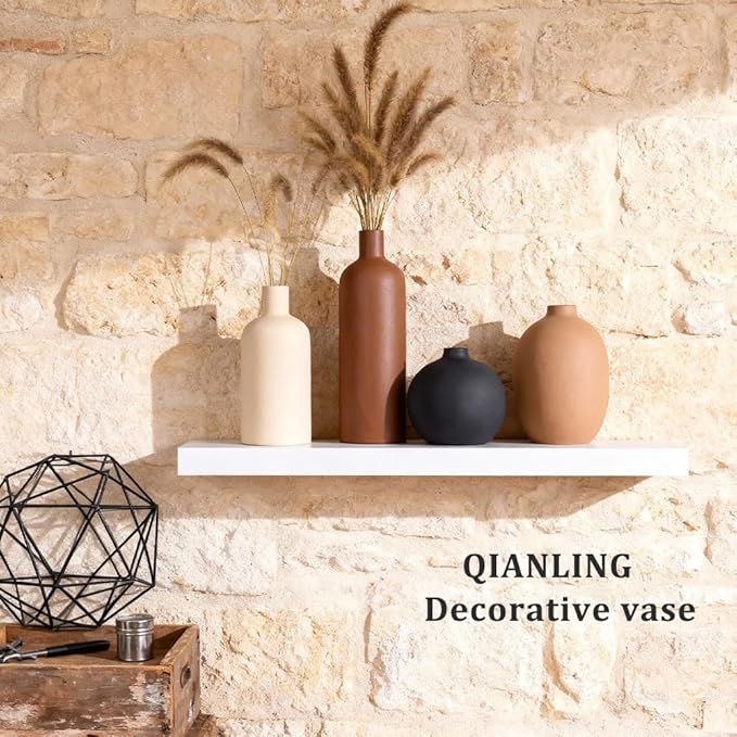 Ceramic Vase Set of 4, Modern Vases Home Decor, Neutral Decorative Vase for Bouquet Pampas Grass Dried Fresh Flowers, Small Vase for Living Room, Kitchen, Bedroom, Bathroom, Entryway Mantel, Decor