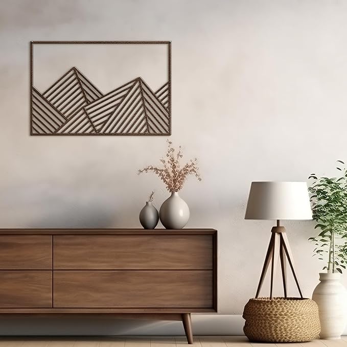 SIGNLEADER Metal Wall Decor Mountains Triangle Line Minimalist Modern Luxury Wall Sculpture Hangings 3D Statue Home Decoration for Living Room, Bedroom, Bathroom, Kitchen, Fireplace, Office - 18" Bronze
