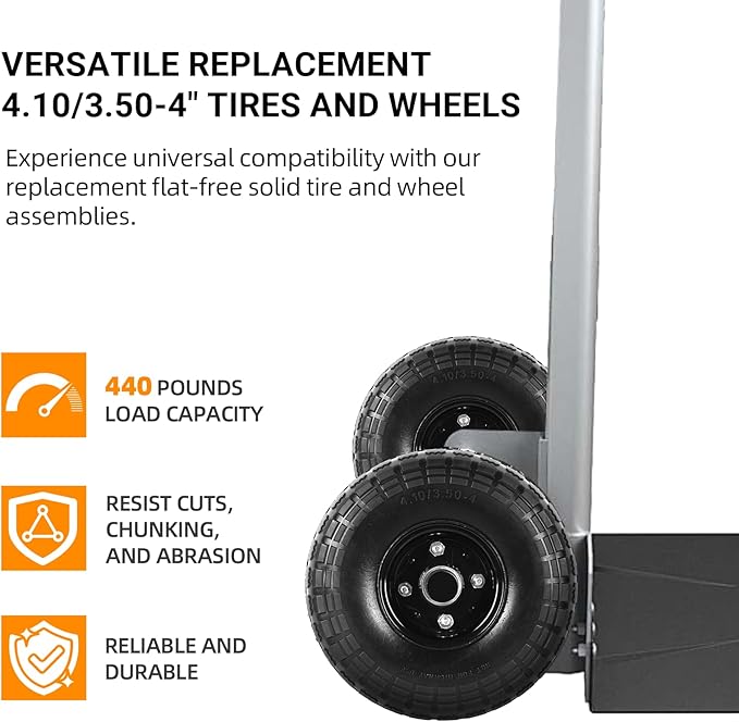 AR-PRO (2-Pack) 10-Inch Solid Tires Wheels, 4.10/3.50-4 Flat-Free Tire Replacement with 5/8" Bearings & 2.2" Offset Hub, Fits Hand Trucks, Wheelbarrows, Garden & Utility Carts