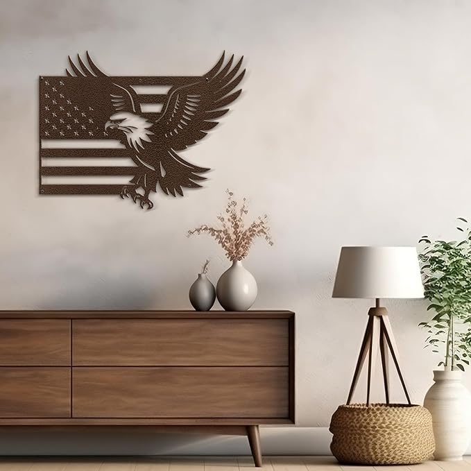 SIGNLEADER Metal Wall Art Decor American Flag with Eagle Minimalist Modern Abstract Wall Sculpture Hangings Home Decoration for Living Room, Bedroom, Bathroom, Kitchen, Outdoor - 18" Bronze