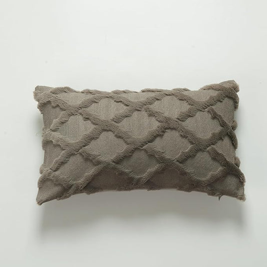 EMMTEEY Boho 12X20 Pillow Covers Set of 2 - Fluffy Stripe Single-Sided Embroidery with Soft Faux Fur, Boho Décor Pillow Case for Couch, Sofa Bedroom, Dark Brown