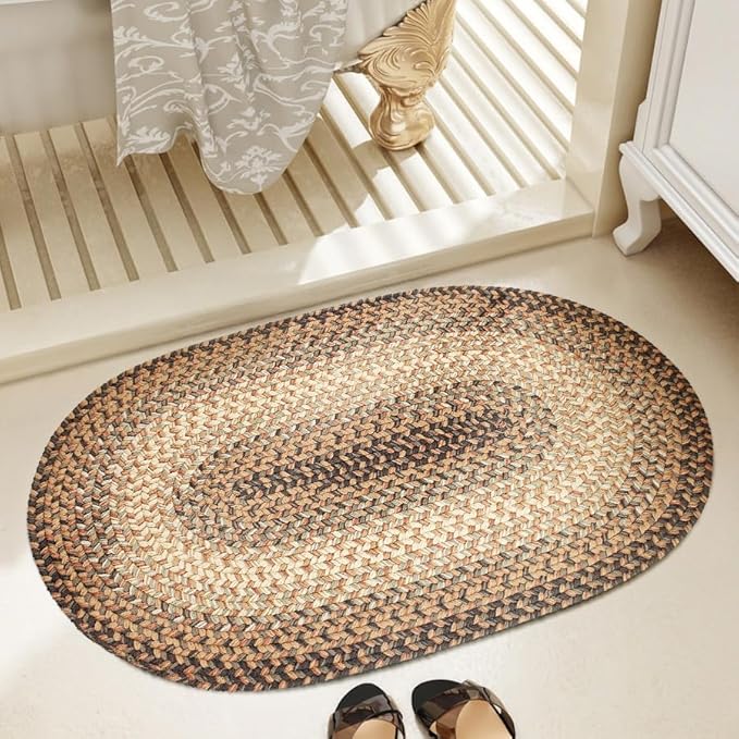 RRI Home Decor EastEnd EL33 Taupetone 2' x 3' Oval - Braided Area Rug, Home Decor, Floor Mat or Bedroom Rug - Easy Care, Ideal for High Traffic Areas in Hallway and Living Room - Made in USA