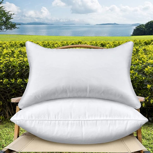 QSWRD 12 x 20 Outdoor Throw Pillow Inserts Set of 2 Waterproof Rectangle Lumbar Premium Decorative Couch Pillow Inserts Stuffers Form Small White Sofa Cushions Indoor