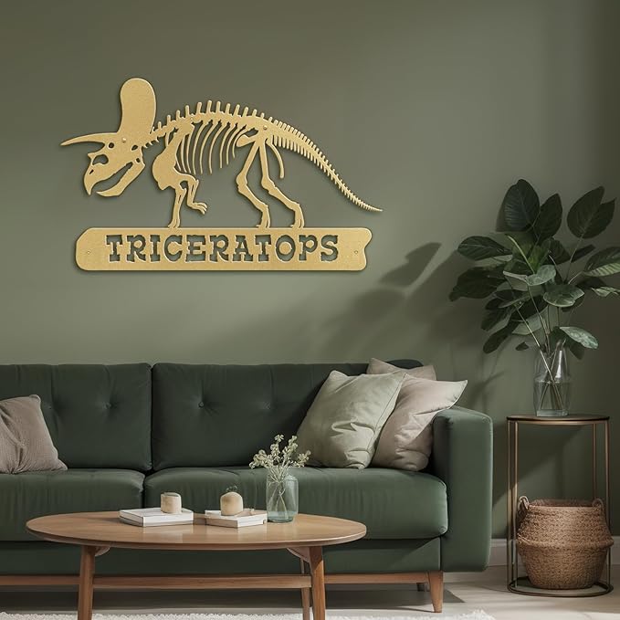 SIGNLEADER Metal Wall Art Decor Triceratops Minimalist Modern Abstract Wall Sculpture Hangings Home Decoration for Living Room, Bedroom, Bathroom, Kitchen, Outdoor - 18" Gold