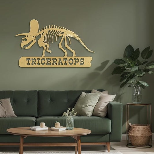 SIGNLEADER Metal Wall Art Decor Triceratops Minimalist Modern Abstract Wall Sculpture Hangings Home Decoration for Living Room, Bedroom, Bathroom, Kitchen, Outdoor - 18" Gold