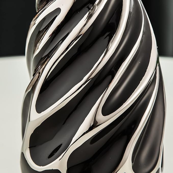 Yundu Black with Silver Pampas Grass Vase Set of 2 - Ideal for Living Room, Shelf, Coffee Table Décor, Boho & Modern Centerpieces Flowers Vases