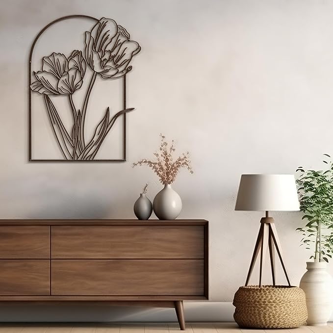 SIGNLEADER Metal Wall Art Decor Sketches & Line Art of Flowers Modern Abstract Wall Sculpture Hangings Home Decoration for Living Room, Bedroom, Bathroom, Kitchen, Outdoor - 18" Bronze